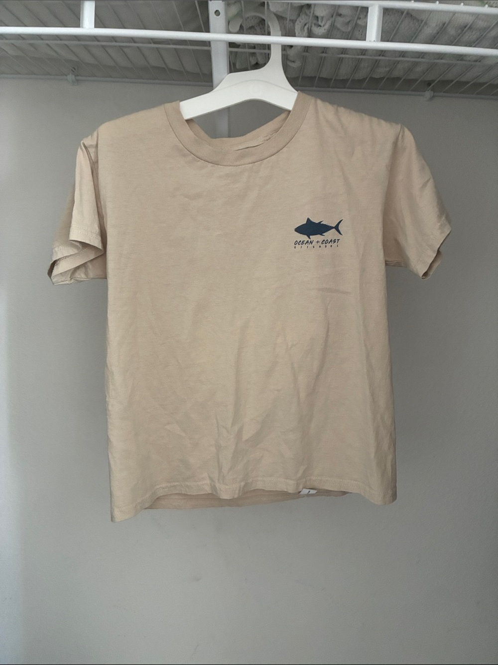 Ocean + Coast Beige Crewneck Tee with Subtle Print